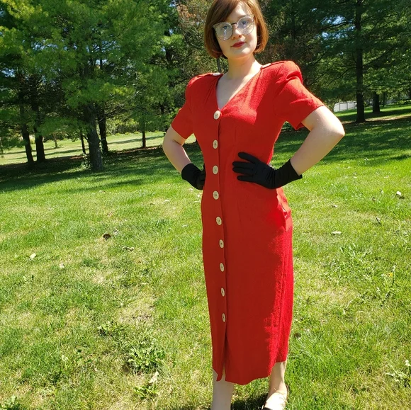 fitted lace wedding dress Vintage 1940s Red Crepe Swing Dress